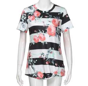 Camiseta de manga corta con estampado Floral para mujer, remera informal holgada para colección en línea de Albania - Product Image 6