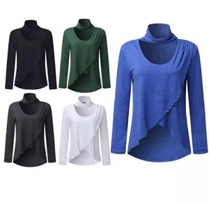 เสื้อครอปแขนยาวคอปกสูงของผู้หญิงแฟชั่นใหม่เสื้อครอปโชว์หลังเสื้อผ้าคอตตอนถักแบบเรียบเสื้อยืดสั้นขายส่ง - Product Image 4