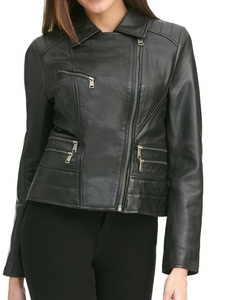 Chaqueta de motorista de carreras de cuero auténtico para mujer, ropa de calle, ajuste personalizado, cremallera frontal de alta calidad, prendas de vestir exteriores para mujer, aspecto de moda - Product Image 5