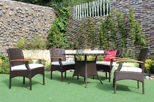 Classic Synthetic Rattan Coffee/Dining Set With Wooden Arm <b>Chairs</b> for <b>Outdoor</b> Garden Furniture RADS-017A - Product Image 3