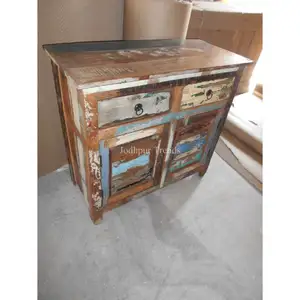 Aparador de madera maciza de 2 puertas, mueble pequeño de madera recuperada estilo indio para sala de estar - Product Image 1