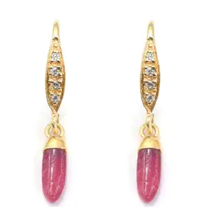 Ruby Oval 27 Sampai 28 MM dengan Sterling Silver Zircon Kawat Telinga Bentuk Oval Anting Berlapis Emas