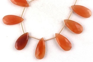 Cuentas de Briolette en forma de pera, piedra Natural de jaspe de Coral de manzana, tamaño de 1 hilo, facetadas, fabricación india - Product Image 6