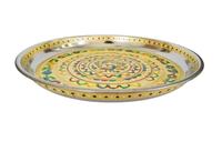 ASSIETTE DÉCORATIVE MEENAKARI EN ACIER INOXYDABLE PEACOCK/PUJA THALI-GOLDEN MEENA AVEC 2 GOBELETS (11 "X 11" X 0.75 "POUCES)