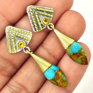 อัญมณีธรรมชาติทำด้วยมือที่กำหนดเองเครื่องประดับหนาต่างหูเงินอะริโซน่าทูโทนเครื่องประดับ925เงินสเตอร์ลิงสำหรับผู้หญิง - Product Image 1