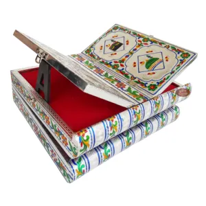 MEENAKARI सजाया रेहाल पवित्र कुरान पुस्तक स्टैंड-पुस्तक बॉक्स-लकड़ी के हाथ का बना, धातु खत्म (11.87 "x 9.25" x 3.5 "इंच) एस. M.