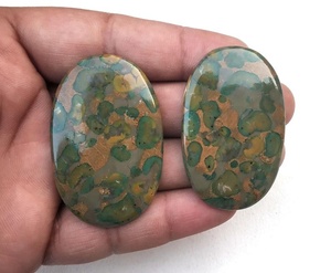 Cabujones de forma ovalada lisa de alta calidad, 2 piezas de piedras preciosas de jaspe de fruta Natural para la fabricación de joyas, piedra cortada de estilo Suelto - Product Image 3