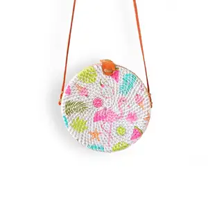 Flowers rattan bags handmade woven circle shape bags designer for women new style 2020