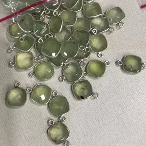 8mm Prehnite Gemstone Cushion Silver Bezel Connector for Jewelry Making from Manufacturer at Wholesale Price Alibaba India 2024