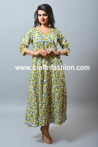 Yijiluxueux — robe en coton à imprimé bloc de main, tenue Maxi pour femme, style traditionnel indien, vêtement d'été - Product Image 4