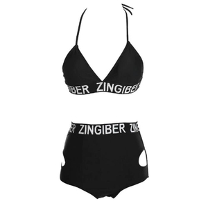 Las mujeres Halter Sexy sin mangas hueco carta medio elástico nadar playa Bikini conjunto verano None - Product Image 1