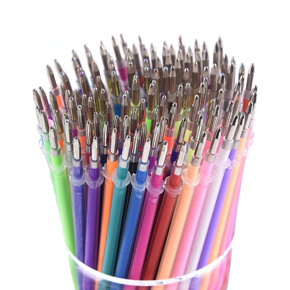 Venta al por mayor de piezas de bolígrafos, bolígrafos metálicos Pastel fluorescente, tinta de Gel de Color neón, recarga de bolígrafos con purpurina Para un reemplazo fácil