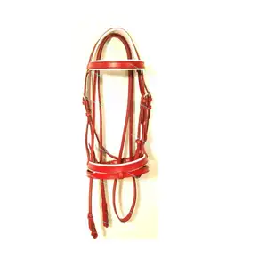 盛装舞步双缰绳，红色皮革花式缰绳