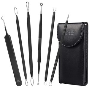 Kit professionnel 6-en-1 de pinces à points noirs incurvées 2026 – Extracteur de comédons pour le traitement de l'acné du visage, couleur noire - Product Image 1