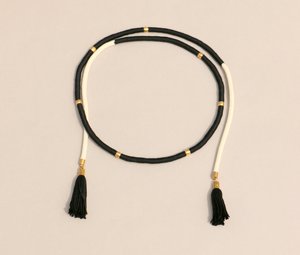 <span class=keywords><strong>Ceinture</strong></span> en <span class=keywords><strong>corde</strong></span> <span class=keywords><strong>noire</strong></span> à pompons style bohème pour femme, faite à la main, Happiness - Product Image 1