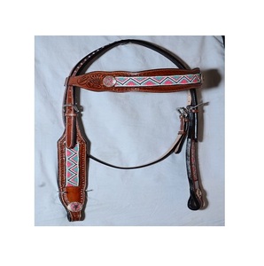 Conjunto de cabezada y pechera de cuero de vaca DD marrón estilo western con herrajes de acero inoxidable, el más vendido de la marca LLT ecuestre -Talla Cob- - Product Image 4