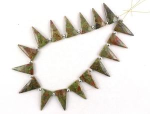 Unakite-GEMA Natural de jaspe, Color verde, forma triangular facetada, cuentas Briolett, fabricación de joyas de calidad superior - Product Image 5