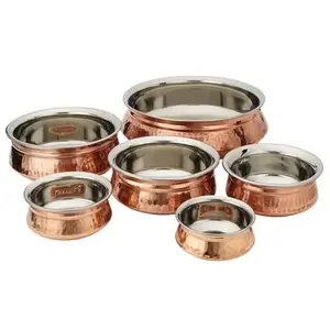 KING NEW COPPER SERVING HANDI SET WITH LID / CROCK POT GLASS LID/ COPPER SERVING HANDI BOWL FOR SERVING FOOD