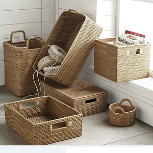 Anpassen Größe Wicker Rattan <span class=keywords><strong>Basket</strong></span> Gewebte kleine und große handgemachte quadratische Körbe für die Lagerung Stapelbare Home Organisation Single