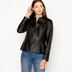 Chaqueta de cuero de motocicleta para mujer de alta calidad, temporada de invierno, relleno de algodón, logotipo personalizado, cierre de cremallera a rayas, seda larga XL - Product Image 1