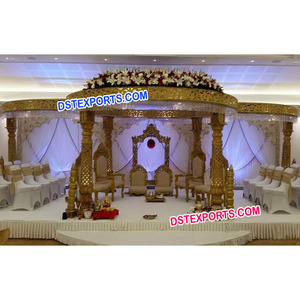 Mandap tallado dorado para boda india, Mandap de boda tradicional india, Mandap de boda real, oferta de venta al por mayor, decoración de conjunto Mandap - Product Image 1