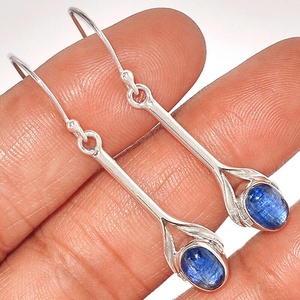 Hermosa Plata de Ley 925 azul oscuro natural cianita piedras preciosas pendientes colgantes joyería para regalo de cumpleaños ODM OEM mayorista - Product Image 1