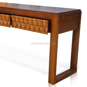 Table console de style Art déco en bois de teck avec devant en diamant - Product Image 3