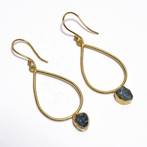 Boucles d'oreilles en laiton plaqué or avec pierre naturelle aigue-marine Bijoux en vermeil avec forme de clé pour les mariages de fournisseurs fiables - Product Image 1