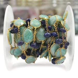 Lot en gros de connecteurs de chaîne faits à la main en laiton plaqué or avec pierres précieuses naturelles amazonite et lapis-lazuli vert/bleu - Product Image 1