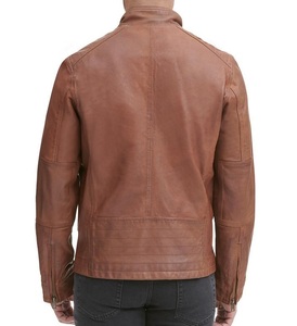 Chaqueta de cuero con cremallera central de cuero de punto de hombro, chaqueta de motocicleta de estilo motorista, chaqueta clásica de moda de cuero Real - Product Image 5