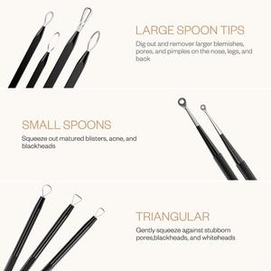Kit professionnel 6-en-1 de pinces à points noirs incurvées 2026 – Extracteur de comédons pour le traitement de l'acné du visage, couleur noire - Product Image 3
