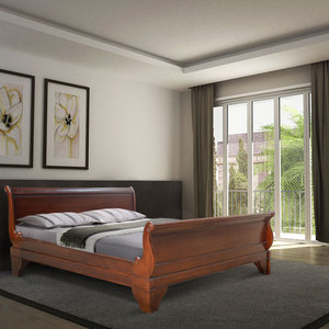 ฝรั่งเศส Sleight เตียงไม้มะฮอกกานีแข็ง - Product Image 1