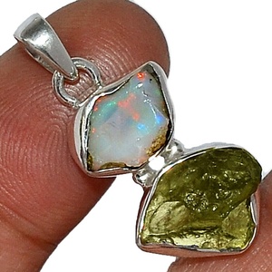 Colgante de Plata de Ley 925 con Moldavita, Joyería Hecha a Mano con Moldavita Natural y Ópalo de Etiopía, Colgante de Plata 925 para Mujer - Product Image 5