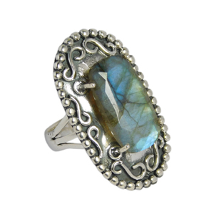 Hermosa joyería de plata de moda-Anillo de piedras preciosas de labradorita natural Plata de Ley 925 sólida Eternity Vermeil chapado en rodio - Product Image 2