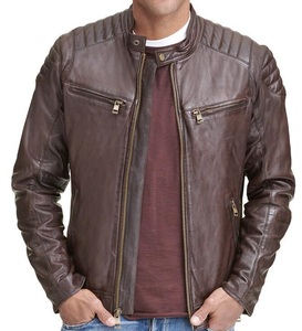Veste en cuir à épaules matelassées Veste de moto de style motard en cuir véritable Vêtements d'extérieur à la mode classiques - Product Image 3