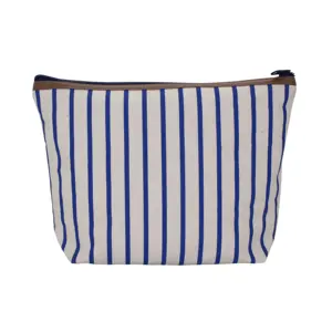 Stripe Print Zip Closure Top PU Trimmed With Inside Polyester Lined Natural Cotton Canvas Travel Bag