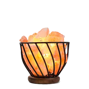 Dimmable Basket Himalayan Wrought Iron Baskets With Chunks, CRYSTAL DECOR Natural Himalayan Salt Lamp with Salt Chunks