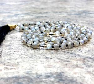 Labradorita seda borla Mala cuentas collar anudado a mano hecho a mano étnico piedras preciosas joyería Unisex para hinduismo regalos fiestas - Product Image 3