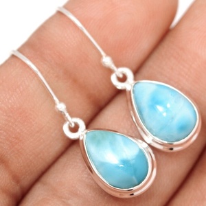 Blue Larimar Gemstone <b>Dangle</b> <b>Earrings</b> Handmade Natural Sterling <b>Silver</b> Drop <b>Earrings</b> for Women for Wedding & Gift - Product Image 5