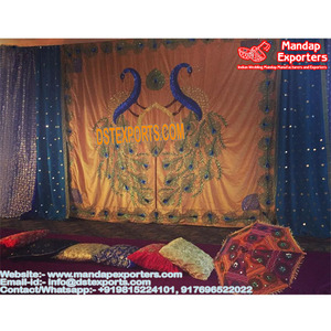 Fondo de estilo Pavo Real hecho a mano para boda, hermoso Sangeet, telón de fondo, cortinas, decoración de fondo de boda india - Product Image 1