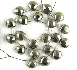 Belle 1 Brin Facettes Coeur Forme Briolette Perles Pyrite Naturelle Pierre Précieuse Vert Guérison Cristal Fabrication de Bijoux En Gros - Product Image 1