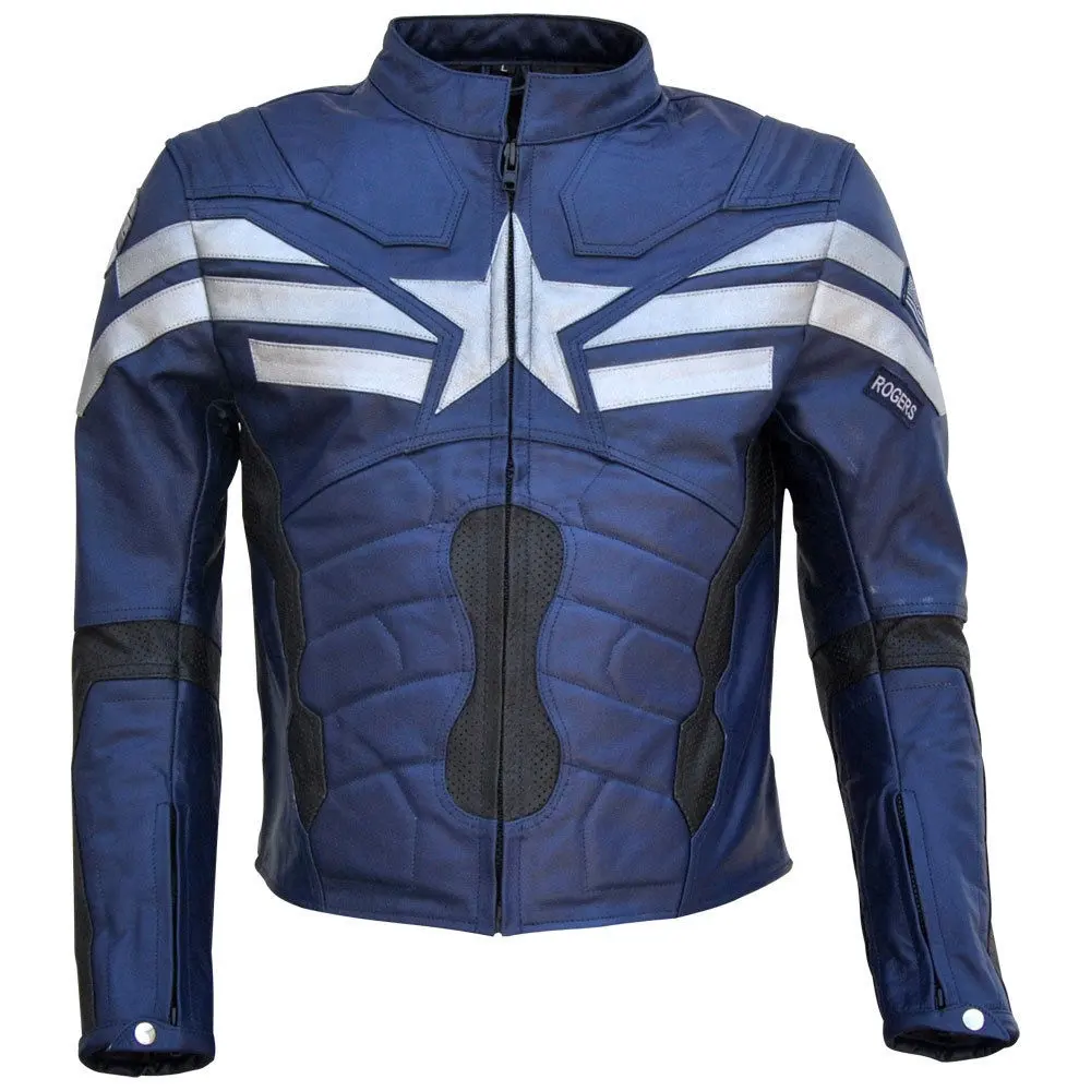 High Quality Motorbike Fashion Leather Jacket Navy Blue