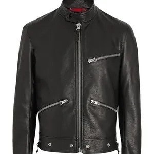 Berry jaqueta de couro com zip detail para homens, jaqueta casual de couro com logotipo personalizado disponível