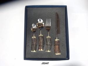 Service de couverts de table en acier inoxydable, 4 pièces, avec manche en corne brute, poli miroir, service de table - Product Image 5