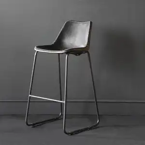 Tabouret de Bar industriel pliable, siège en cuir, noir, pour maison de route