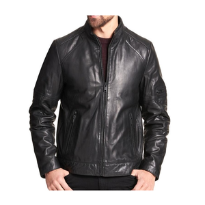 Chaqueta de cuero auténtico con detalles de cremallera, estilo motero, para motocicleta, clásica, de cuero real - Product Image 6