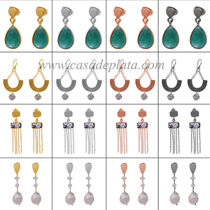 Piedras preciosas de Calcedonia Aqua, joyería de plata de ley 925, pendientes de tuerca chapados en oro, pendiente de moda para boda de aniversario. - Product Image 4