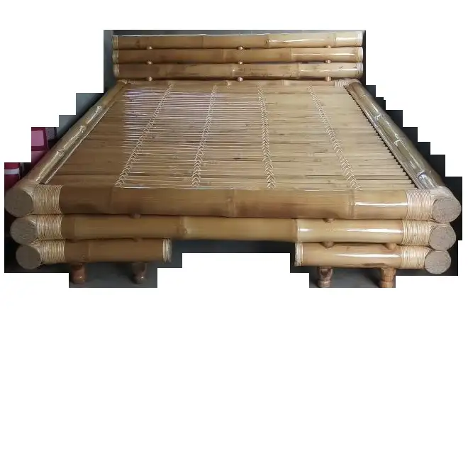 Groothandel 100% Natuurlijke King Size Lichtgewicht Handwerk Bamboe Bed Elegante Stijl Mid-Eeuw Bamboe Bed Voor Huis Resorts