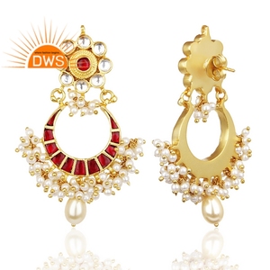 Fabricant de bijoux indiens Kundan Polki Chandbali, boucles d'oreilles traditionnelles faites à la main en argent sterling 925 pour femmes et elle - Product Image 3