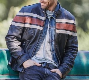 แจ็กเก็ตหนังวินเทจย้อนยุคหนังสไตล์นักขี่จักรยานแจ็คเก็ตแฟชั่นหนังแท้คลาสสิก - Product Image 2